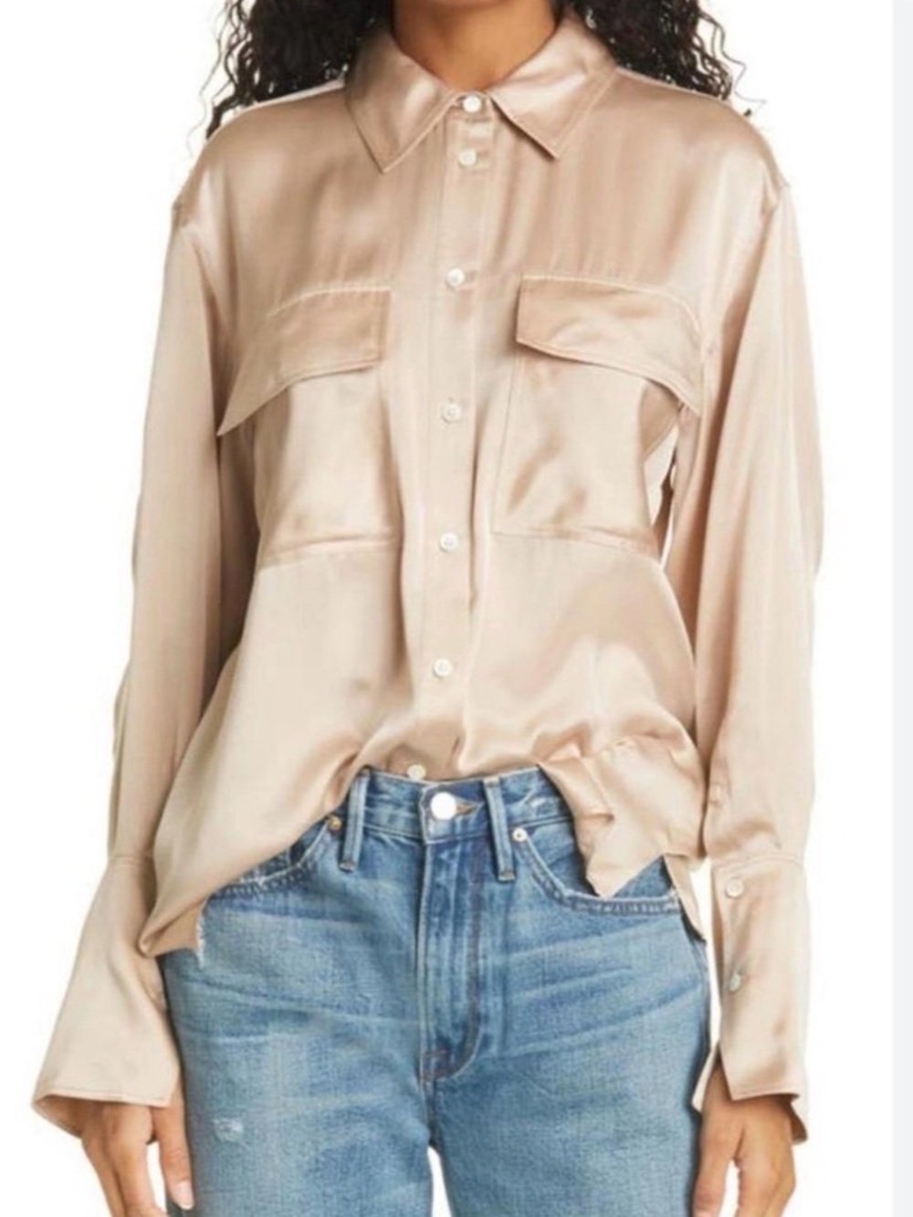 Frame Silk Button Down Shirt in Taupe Size XXS